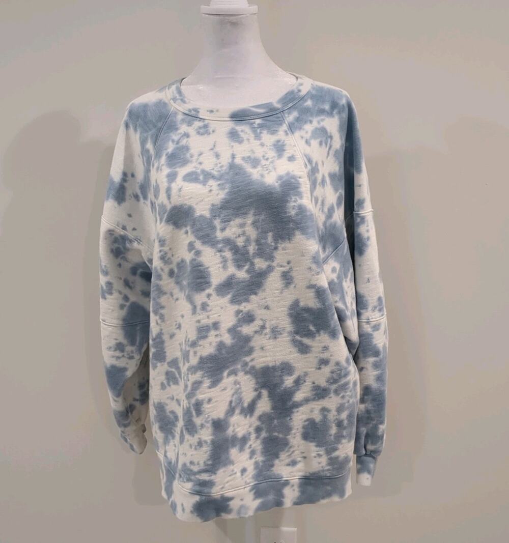 MWL Wome's L White Tie-Dye Crew Neck Sweatshirt Raglan Sleeve re-sourced cotton